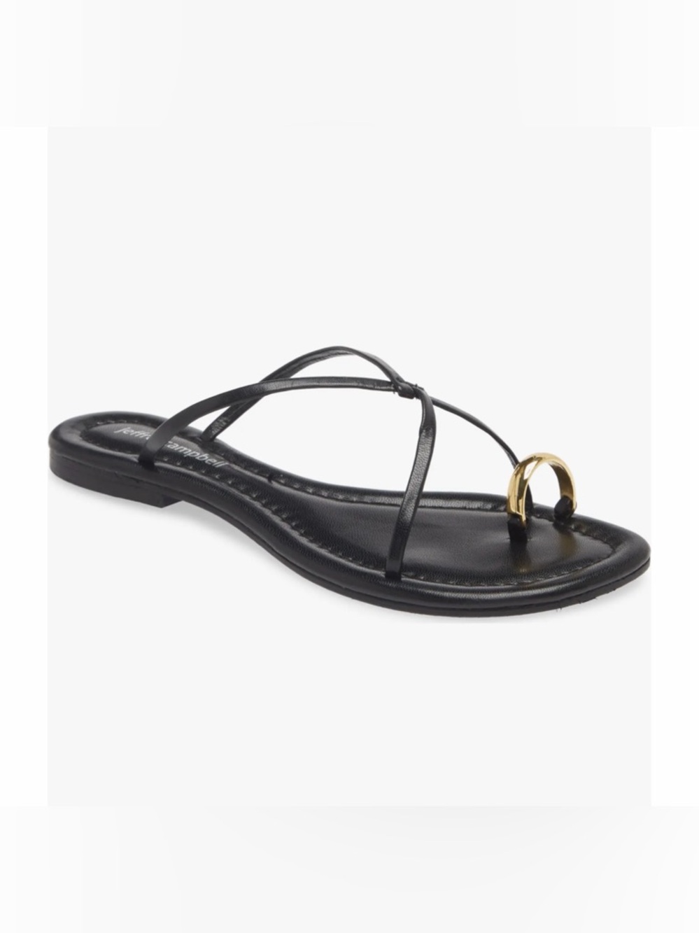 Women’s Black Leather Thong Sandals with Gold Accent